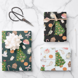 Aquarell Treegeschenke Süßigkeiten Cane Weihnachts Geschenkpapier Set