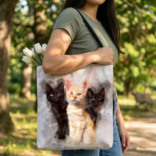 Aquarell-Trio aus süßen schwarzen und orangefarben