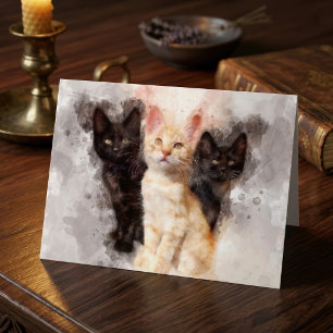 Aquarell-Trio aus süßen schwarzen und orangefarben Dankeskarte