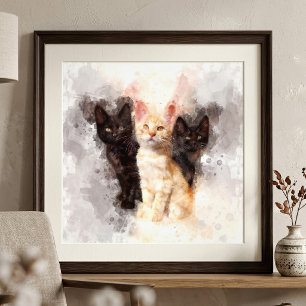 Aquarell-Trio aus süßen schwarzen und orangefarben Fotodruck