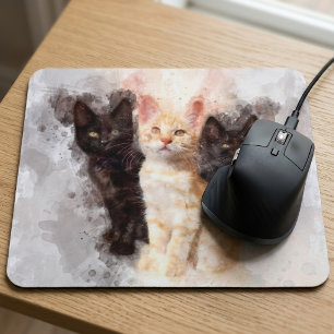 Aquarell-Trio aus süßen schwarzen und orangefarben Mousepad
