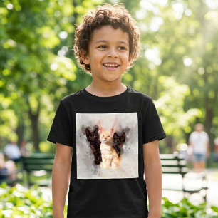 Aquarell-Trio aus süßen schwarzen und orangefarben T-Shirt