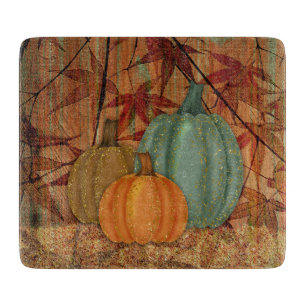 Aquarell-Trio Türkis, Kastanie und Orange Kürbisse Schneidebrett