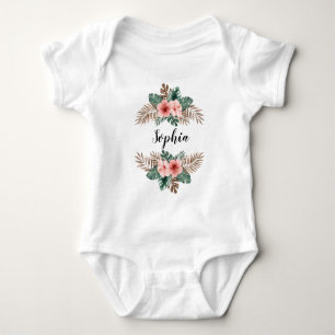 Aquarell-Tropen-Blumenkranz mit individuellem Text Baby Strampler