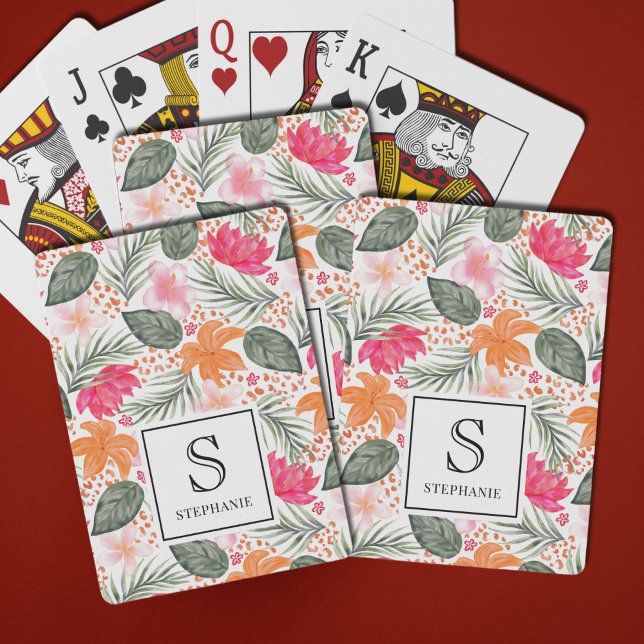 Aquarell-Tropen-Blumenmuster mit Monogramm Spielkarten (Von Creator hochgeladen)