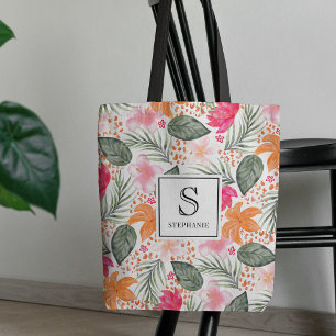 Aquarell-Tropen-Blumenmuster-Schick-Monogramm