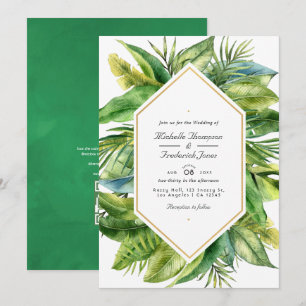Aquarell-Tropenblätter QR-Code RSVP Hochzeit Einladung