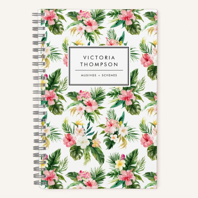 Aquarell-Tropenblumen-Sträußemuster Notizbuch (Vorderseite)