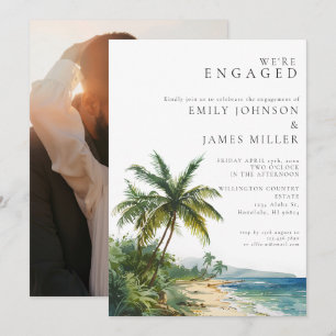 Aquarell-Tropenstrand-Verlobungsparty-Foto Einladung