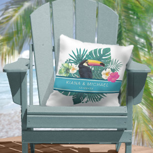 Aquarell-Tropisch mit Tukane-Hochzeit Teal ID577 Kissen