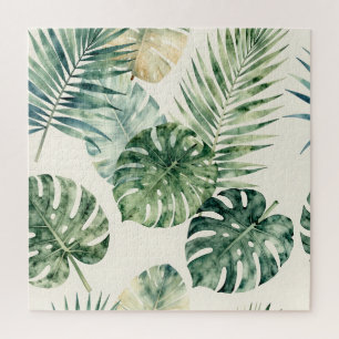 Aquarell-Tropische-Blätter-Monstera-Palm-Muster Puzzle
