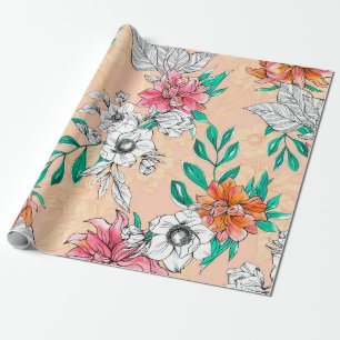 Aquarell tropische Blumen, nahtlos, romantisch pa Geschenkpapier