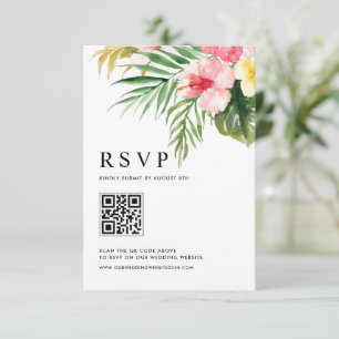 Aquarell-Tropische-Blumen-QR-Code-Hochzeit RSVP Karte