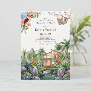 Aquarell-Tropische Costa Rica Zielhochzeit Einladung
