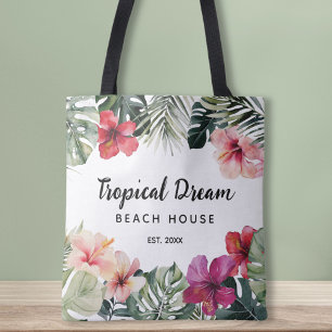 Aquarell-Tropische-Floral-Botanische-Strandhaus