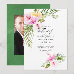 Aquarell-Tropische-Floral-Hochzeitsfoto Einladung