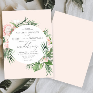 Aquarell-Tropische-Floral-Kreis-Blush-Hochzeit Einladung