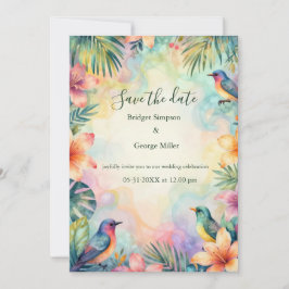 Aquarell-Tropische-Florale-Vögel Hawaii-Hochzeit Einladung
