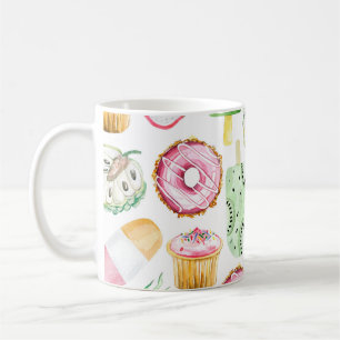 Aquarell tropische Früchte, Eiscreme-Muster. Kaffeetasse
