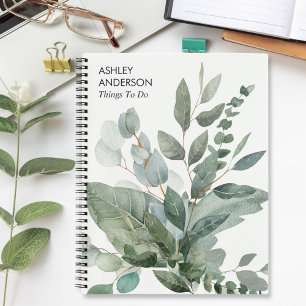 Aquarell-Tropische-Grün-Salbei-Blätter-To-Do-Liste Notizbuch