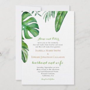 Aquarell-Tropische-grüne-Palmwedel-Hochzeit Einladung