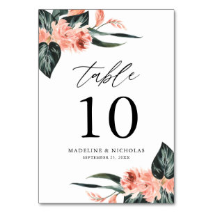 Aquarell-Tropische-Korallen-Blumen-Hochzeit Tischnummer