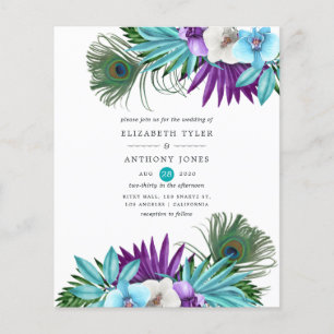 Aquarell-Tropische-Orchideen-Pfau-Hochzeit Flyer