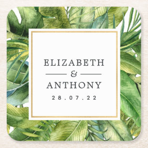 Aquarell-Tropische-Sommer-Strand-Hochzeit Rechteckiger Pappuntersetzer