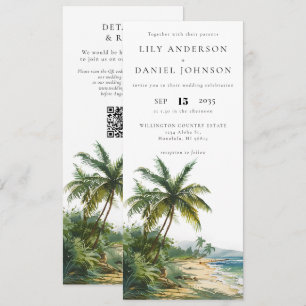 Aquarell-Tropische Strand-Hochzeit QR-Code-Hochzei Einladung