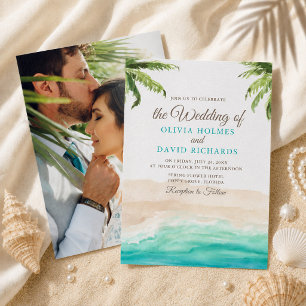 Aquarell-Tropische-Strand-Paar-Foto-Hochzeit Einladung