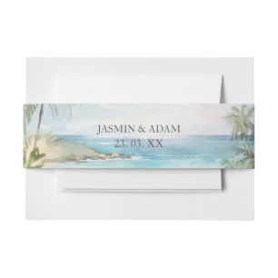 Aquarell-Tropische Strand-Palmbaum-Hochzeit Einladungsbanderole