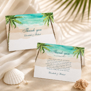 Aquarell-Tropische Strand- und Palmenhochzeit  Dankeskarte