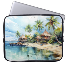 AQUARELL-TROPISCHE STRANDSZENE LAPTOPSCHUTZHÜLLE