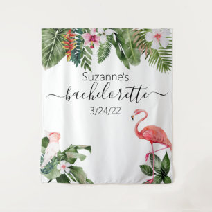 Aquarell-Tropischer-Flamingo-Junggesellinnenabschi Wandteppich
