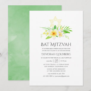 Aquarell-Tropischer-Frangipani-Bat-Mizwa Einladung