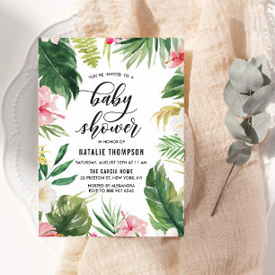 Aquarell-Tropischer-Hibiskus-Baby-Party Einladung