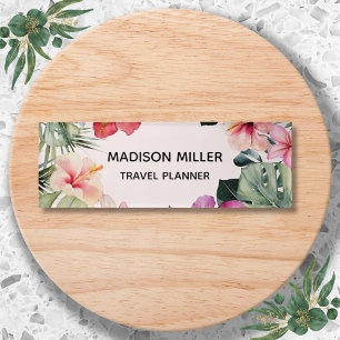 Aquarell-Tropischer-Hibiskus-Blumen-Botanisch Namenschild