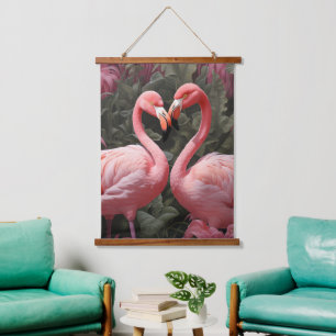 Aquarell-Tropischer-Rosa-Flamingo-Romantik Wandteppich Mit Holzrahmen