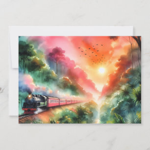 Aquarell-Tropischer-Sonnenuntergangs-Zug-Reise Ankündigung