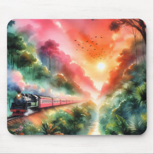 Aquarell-Tropischer-Sonnenuntergangs-Zugreise Mousepad