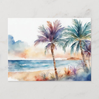 Aquarell-Tropischer Strand, Palmen Postkarte