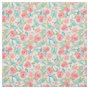 Aquarell-tropisches mit Blumengewebe Stoff
