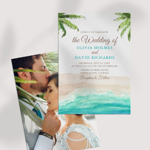 Aquarell-Tropisches-Strand-Paar-Foto-Hochzeit Einladung