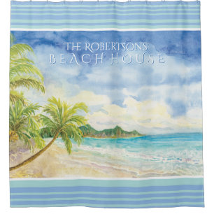 Aquarell-tropisches Strand-Sand-Seetropische Duschvorhang