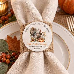 Aquarell Truthahn Thanksgiving Dinner Familienname Runder Aufkleber
