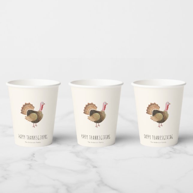 Aquarell Truthahn Thanksgiving Pappbecher (Multi)