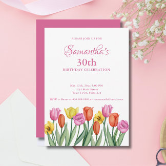 Aquarell Tulips 30. Geburtstagsfeier Party Einladung