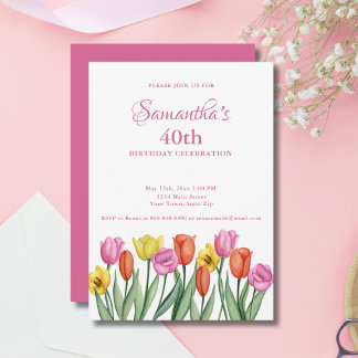 Aquarell Tulips 40. Geburtstagsfeier Party Einladung