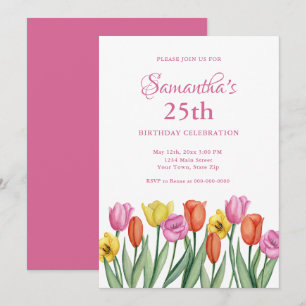 Aquarell-Tulpen 25. Geburtstag Einladung