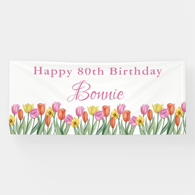 Aquarell-Tulpen 80. Geburtstagsfeier Banner (Horizontal)
